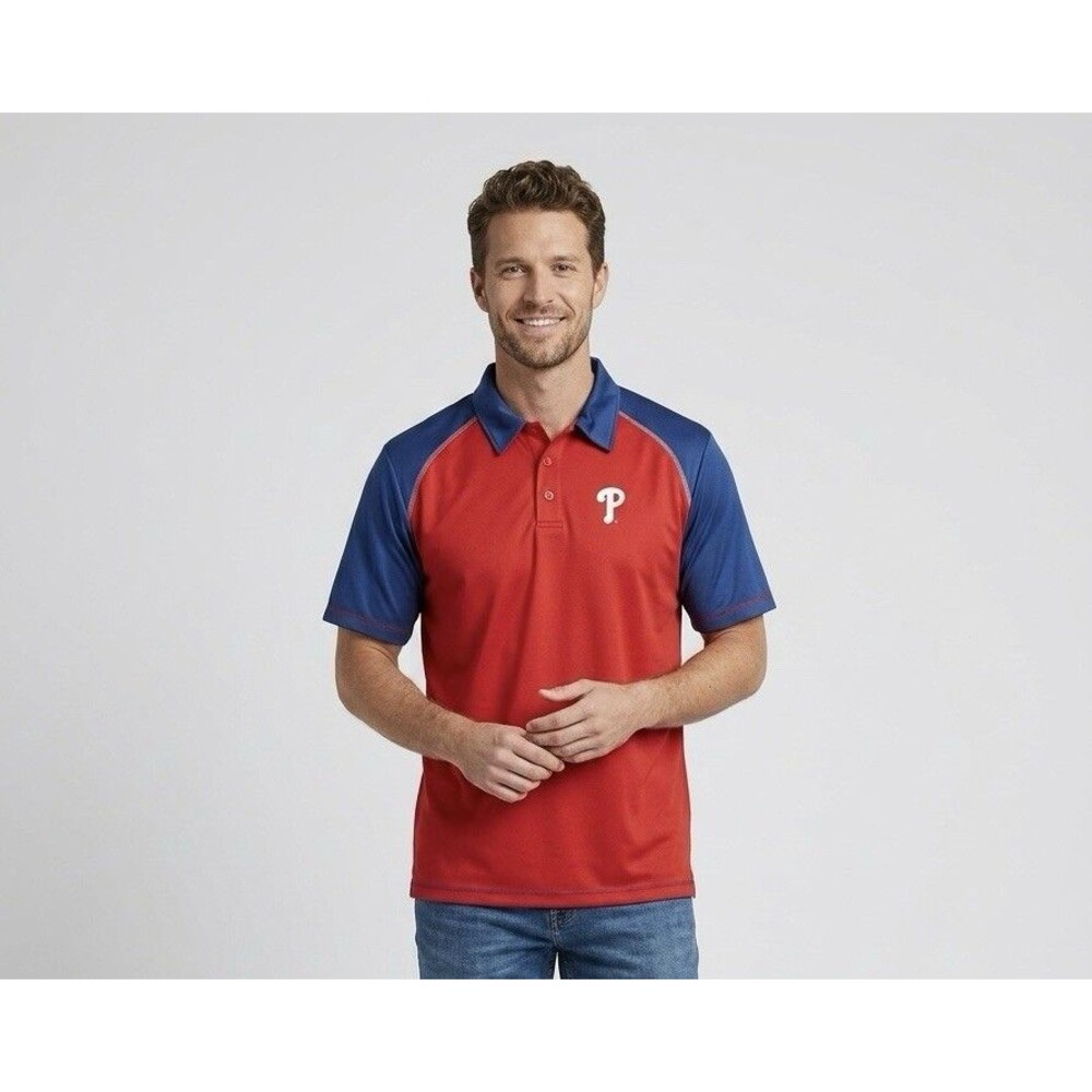 MLB Genuine Merchandise Philadelphia Phillies Polo Shirt Mens L Red Blue NWOT